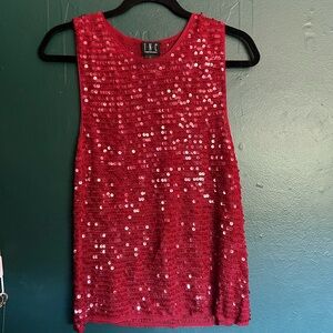 INC Red Sequin Tank Top